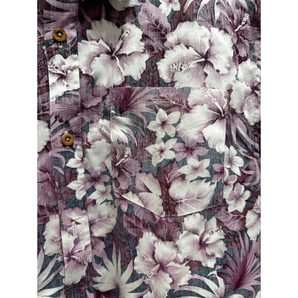 7 Diamonds Vintage Floral Button-Down Shirt Plum Purple Tropical Men's Medium - Picture 3 of 4